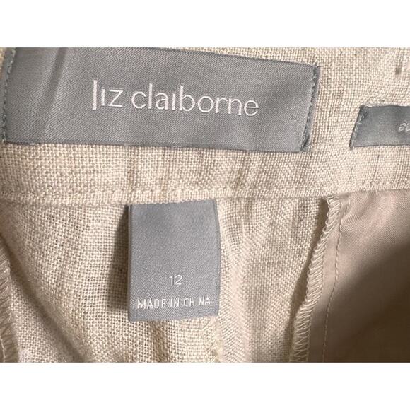 Liz Claiborne Audra Sz 12 Beige 100% Linen Cuffed Trouser Pants Beach Career NWT - Picture 11 of 16